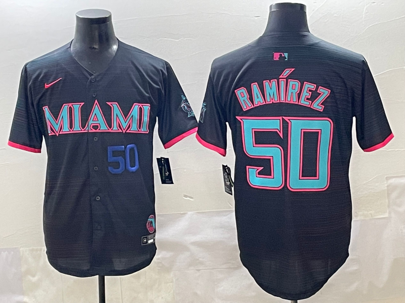 Men 2025 Miami Marlins #50 Ramirez black Nike MLB jersey style 87->miami marlins->MLB Jersey